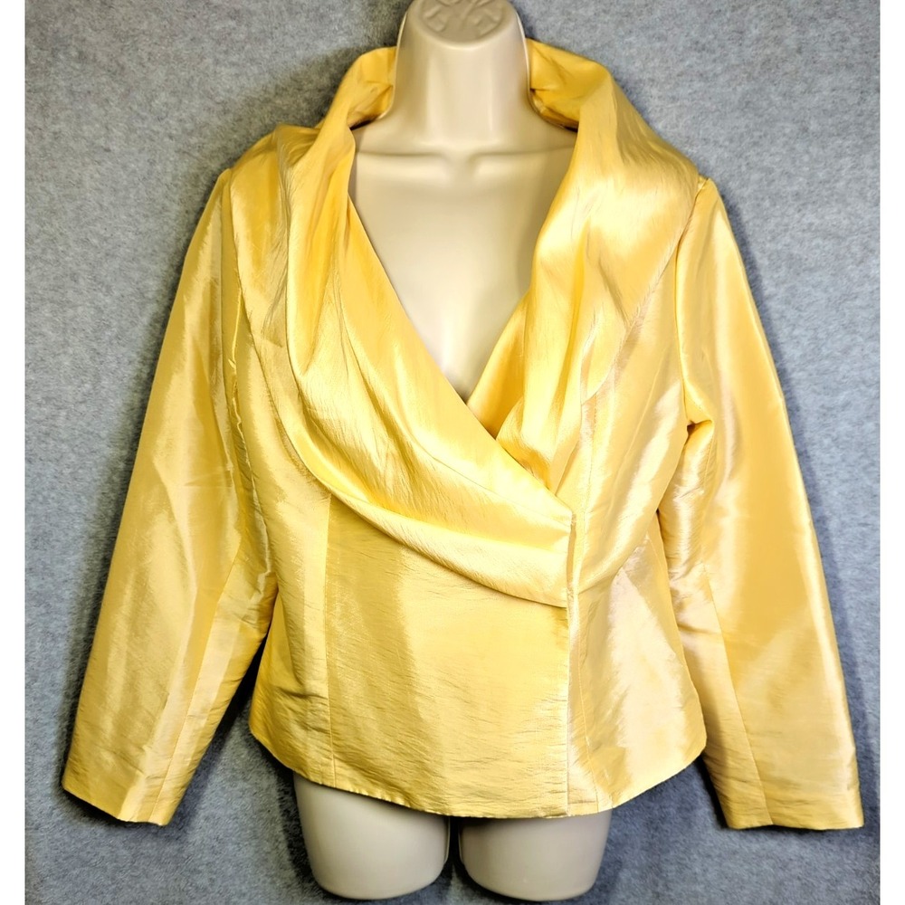 Grace Chuang Jacket Topper M Yellow Cowl Neckline Polished Chic Wedding Guest
